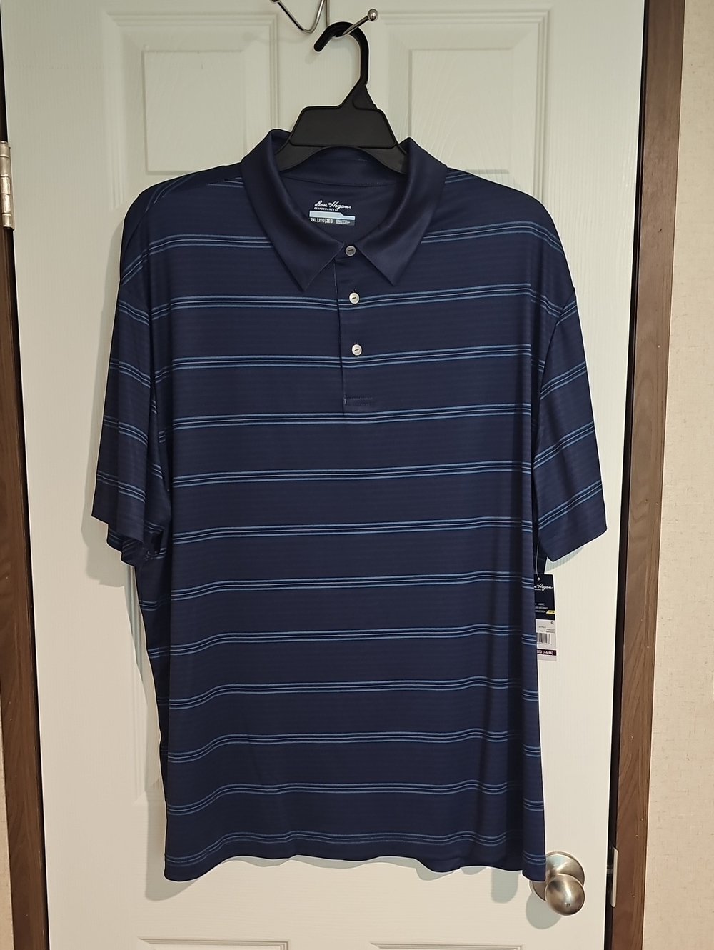 Ben Hogan Performance Big Men's 2XL Blue Striped Short Sleeve Polo Shirt New